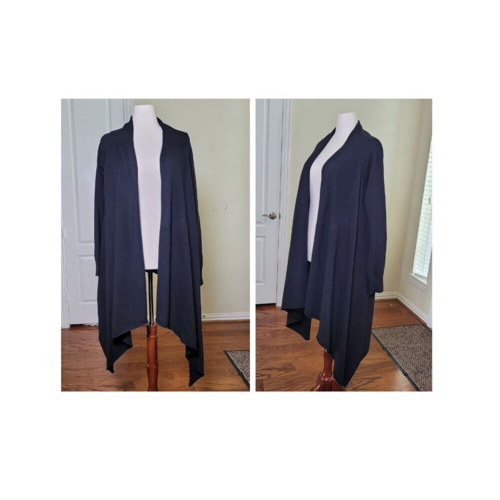 Garnet Hill Cashmere Waterfall Classic Cozy Travel Long Cardigan Size L Black